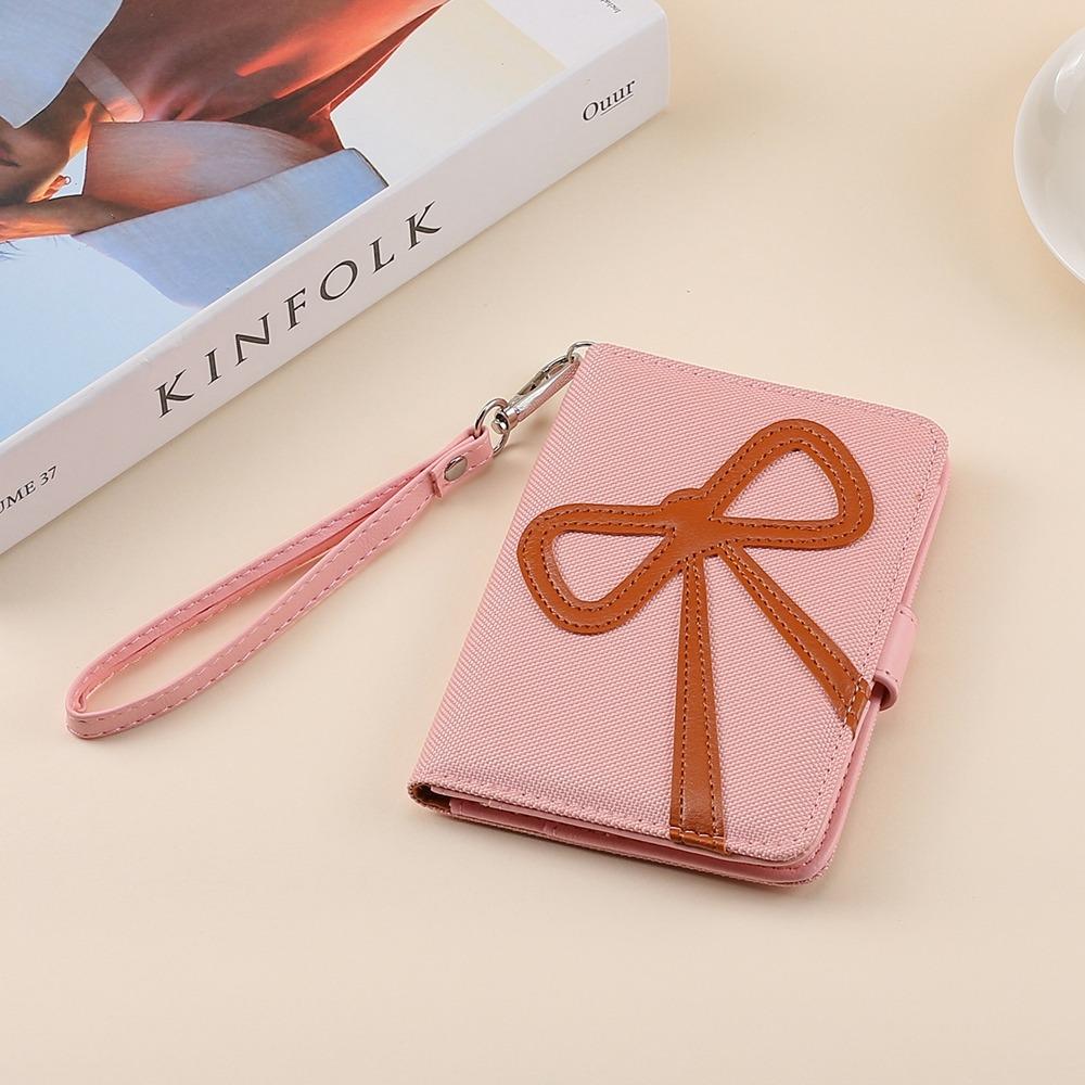 

Многофункциональная ПУ сумка для паспорта с бантом, RFID защита от кражи, зажим для паспорта, портативный дорожный кошелек, мужской розовый