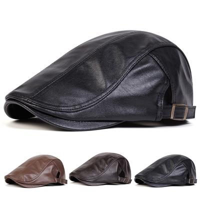 Two-line PU Leather Beret Cap Fashionable Men's and Women's Outdoor Caps Casual Sports Hat Traveling Newsboy Hats