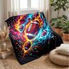 Flaming Footballs In Action Theme Blanket Lightweight Warm Flannel Blanket Decorative Throw Blanket for Home Decoration