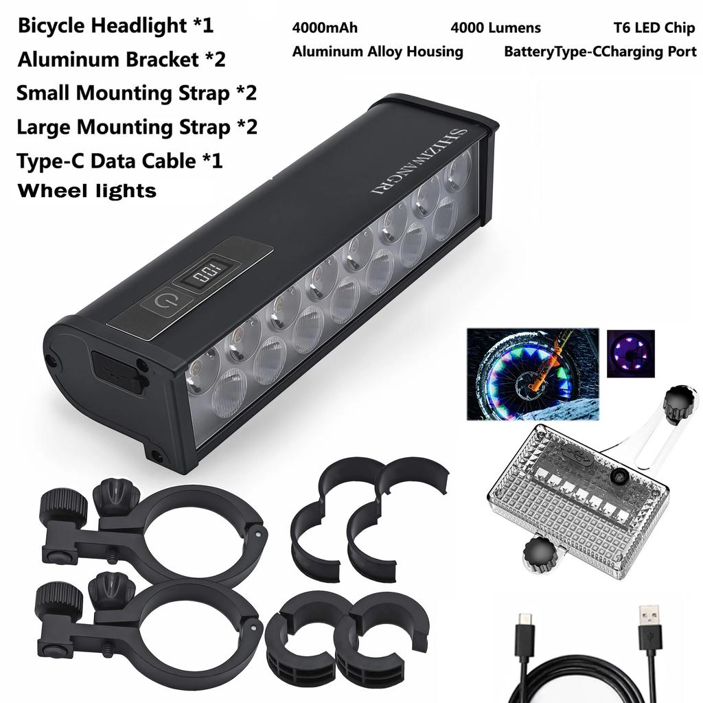 4000MAH 22 LED Alumin Bike Bicycle Light C Rechargeable Bicycle Lights MTB Flashlight Headlight for Cycling Bicycle Front Lamp