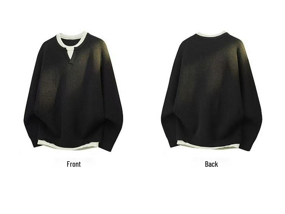 Men's 2025 Autumn/Winter Trendy Casual Knitwear – Versatile Fake Two-Piece Long Sleeve