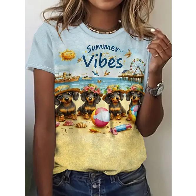 Summer Round Neck 3D Animal Print Top Fashionable Casual Short Sleeved Women's T-shirts