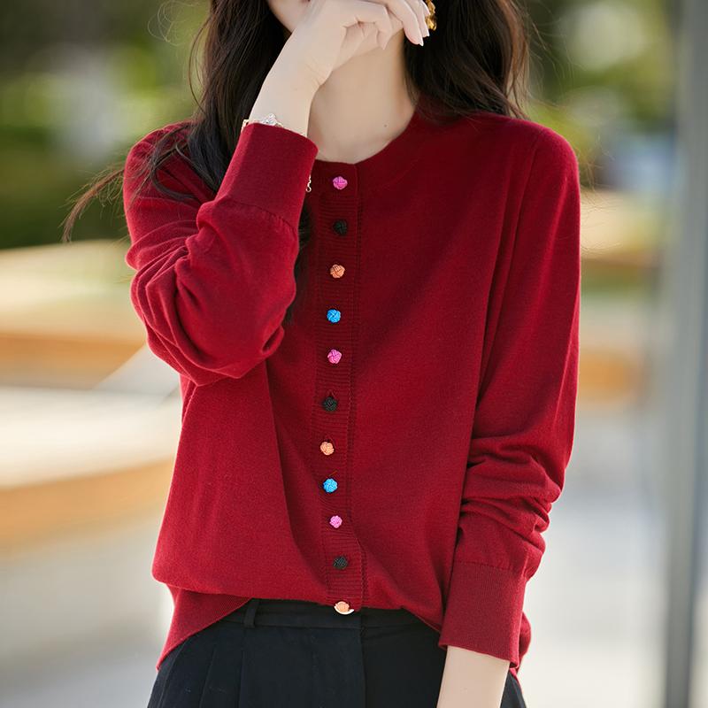 Women's cashmere cardigan Qinghe cashmere 50% wool 50% silk Women's autumn and winter cashmere cardigan soft and warm
