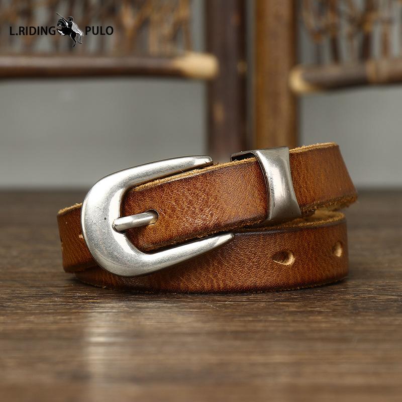 Genuine Leather Belt for Women with Pin Buckle Korean Style Trendy All-match Personality Retro Pure Cowhide Pants Belt Waist Belt