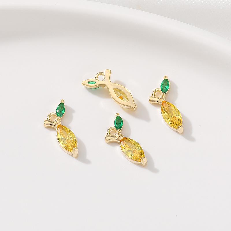 Color-Preserving 14K Gold Plated Zircon Fruit Series Charm Pendant for DIY Bracelets: Strawberry, Pineapple, Grape