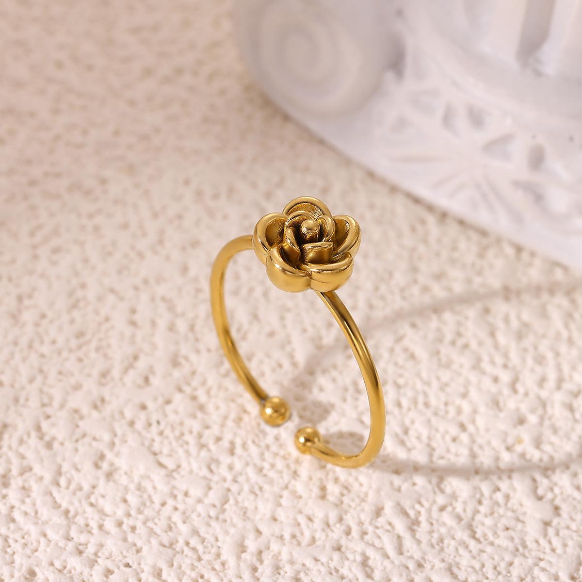 

Proposal Anillos For Women Cute Rose Flower Blossoms Gold Color Ring Romantic Anniversary Stainless Steel Jewelry Wedding Gift resizable