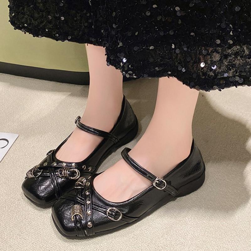 

Fashion Low Heel Single Shoes Women s Square Toe Shallow Mouth Metal Buckle One Slip Anti-Slip Wear-Resistant Low Top Shoes 35 чёрный