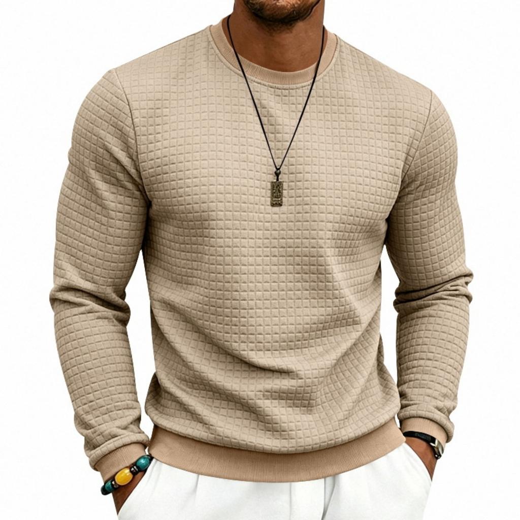 Men's Color Long Sleeve Sweatshirt, Neck, Loose Fit, Plaid Pattern Casual Pullover