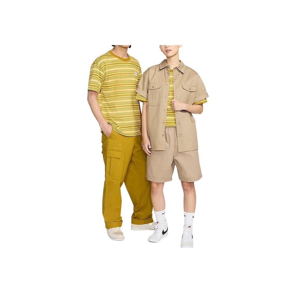 Nike Logo Embroidered Pattern Striped Comfortable Knitted Short Sleeve T-Shirt Unisex Tops Gold FQ3712-716