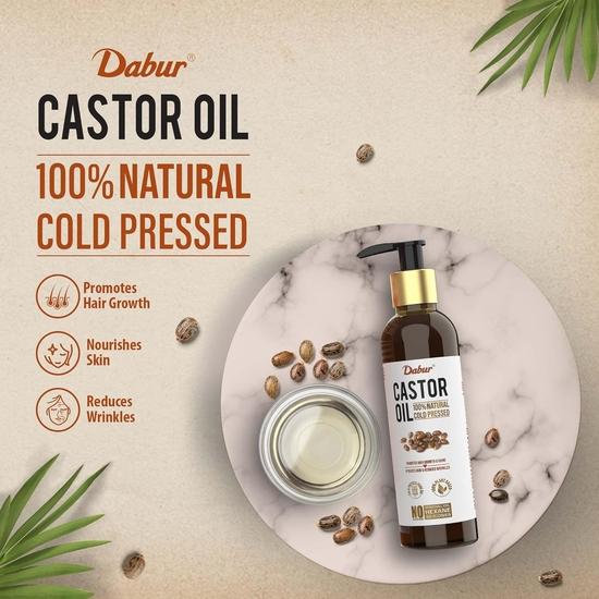 Dabur Rizinusöl – 200 ml | 100 % natürliches kaltgepresstes Öl | Fördert das Haarwachstum, spendet der Haut Feuchtigkeit und reduziert Fältchen | Ohne Mineralöl und Silikone
