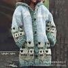 Womens Oversized Hooded Knit Cardigan With 3D Print Button Front Long Sleeve Casual Sweater