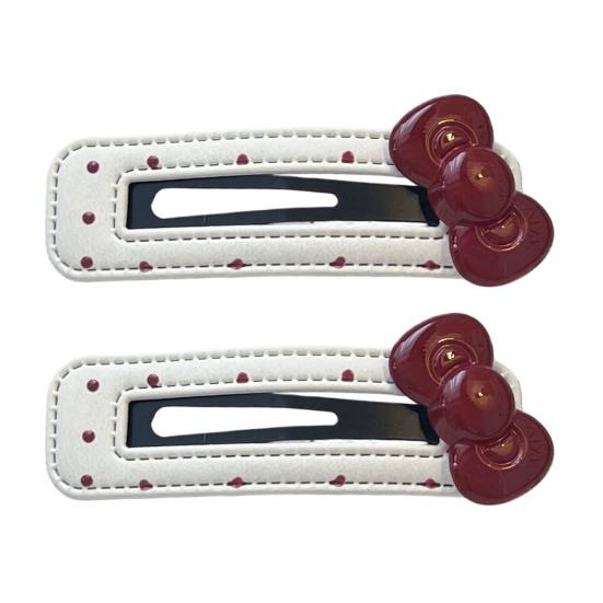

2Pcs Girl Hairpin Dot Embossed Bow Decor Faux Leather Cover Hair Clip Bangs BB Clip Hair Styling Tool Hair Accessories D