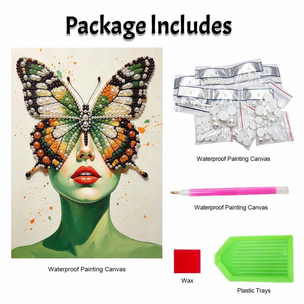 Butterfly Portrait Pearl Painting Kit with Frame Sparkling Bead Canvas Creative Leisure Craft for Wall Decor Gift DIY Art Hobby Project
