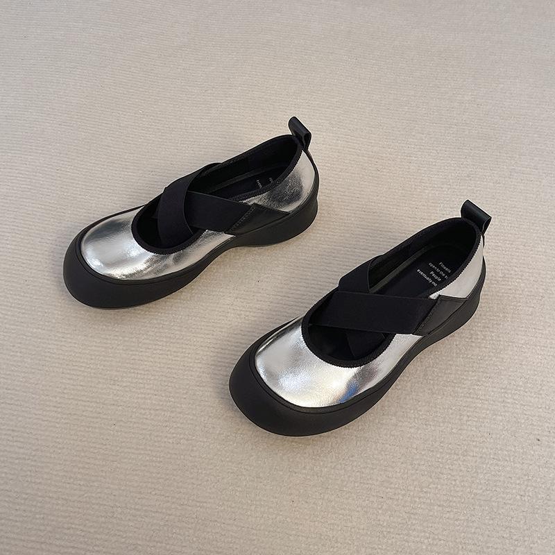 

Sheepskin version~ retro soft sole thick sole inner height increase women s versatile leather cross strap small single shoes commuter Mary Jane shoes 40