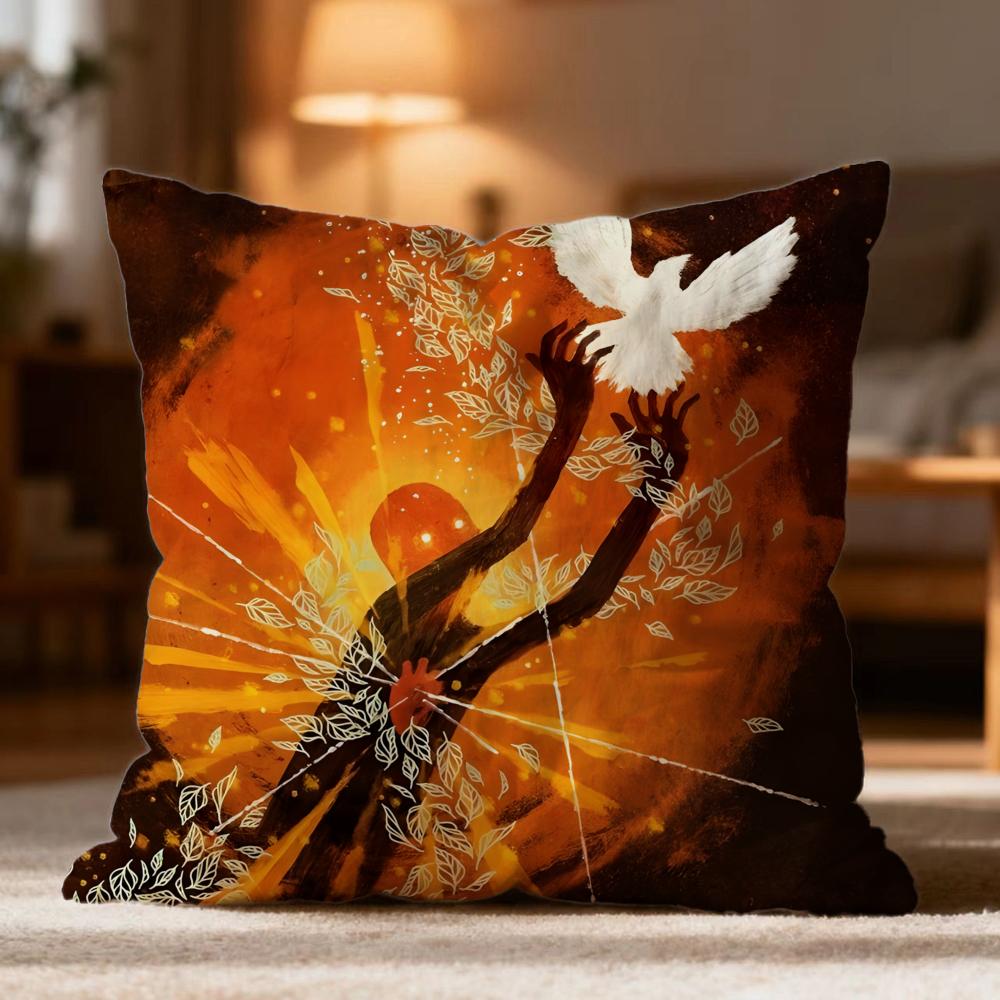 Popular A-AAugust Burns Red Cushion Cover Soft Washable Pillow Case Multi-Scene for Couch Bed Travel Office Use