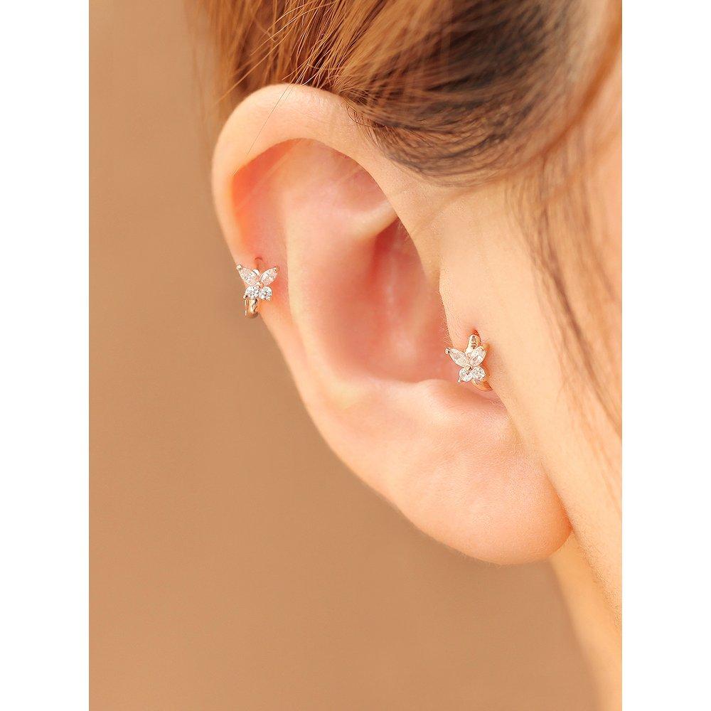 14K Mini Cubic Butterfly One-Touch Ring Piercing Earrings
