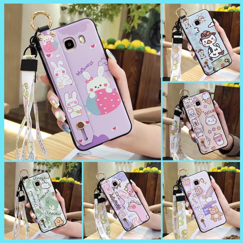 Soft Case Protective Phone Case For Samsung Galaxy J510/J5 2016/J5108 Wrist Strap Cartoon Cute Back Cover Silicone Ring
