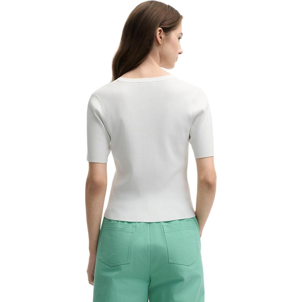 Fila Heritage Series Casual Versatile Striped Short Sleeve Knit Top Women Tops Bright-White F11W528408F-WT