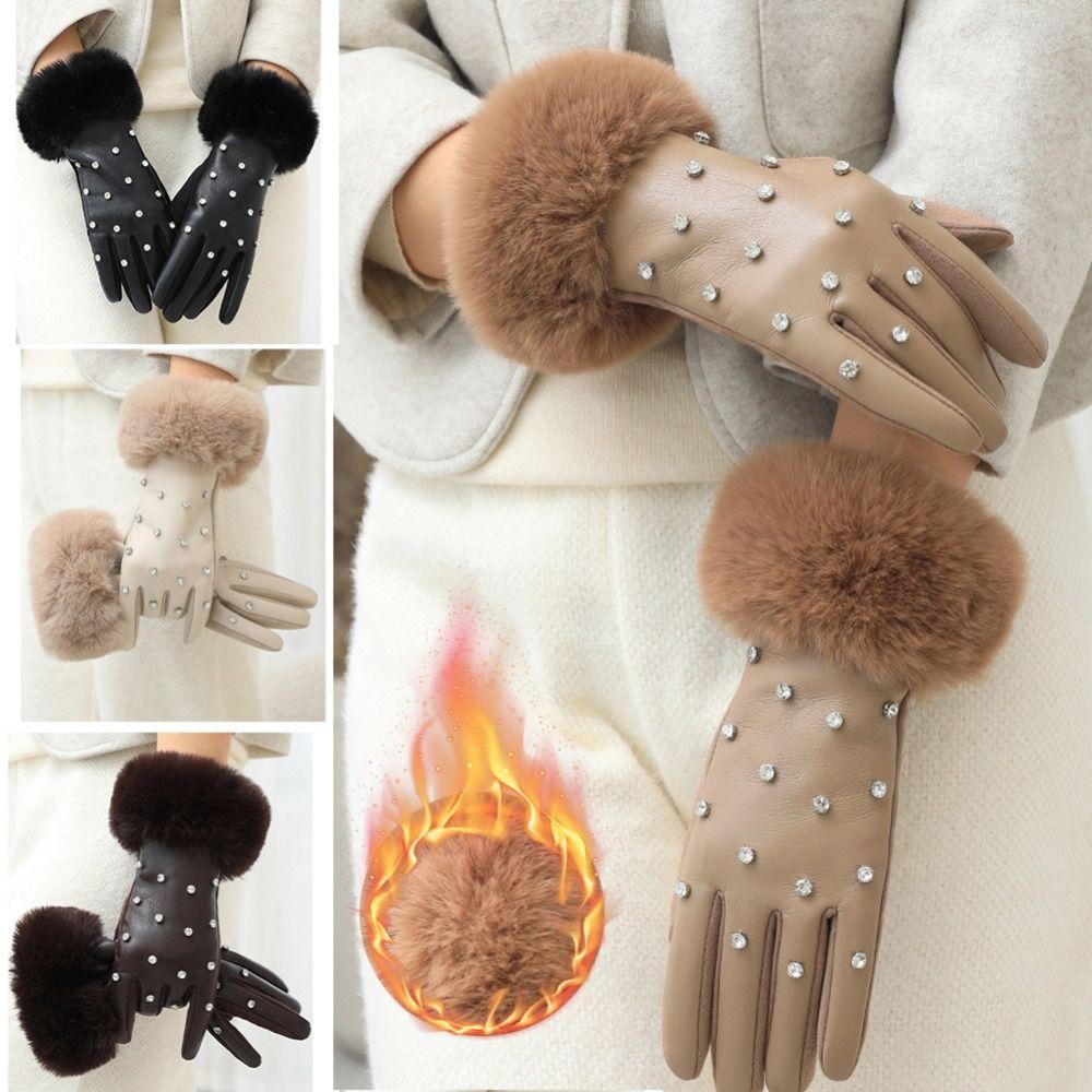 Plush Lined PU Leather Gloves Touchscreen Warm Gloves Fashion Winter Thermal Gloves for Women