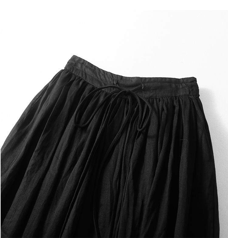 2023 Summer Japanese & Korean Loose Flowy Linen Midi Skirt with Elastic Waist