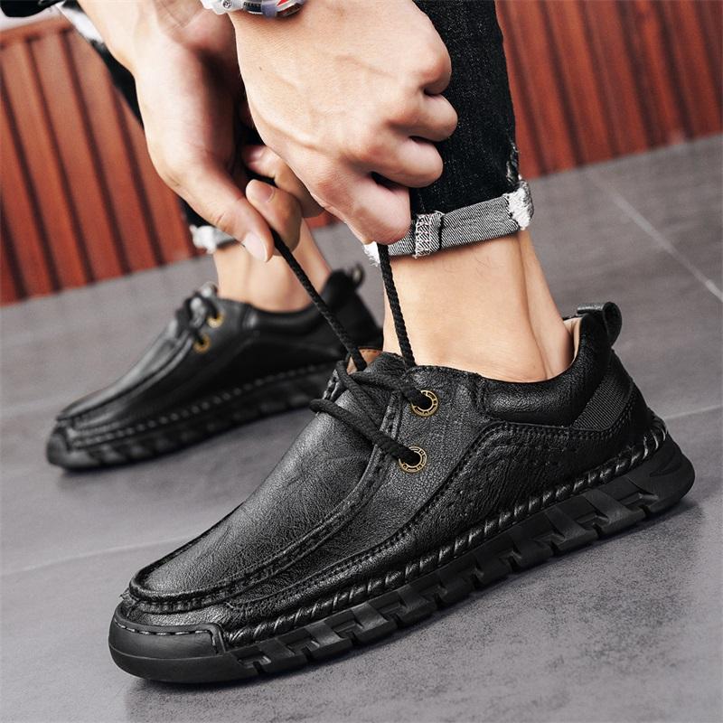 Fashion Fashion Men Sneakers Handmade Sewing Casual Shoes Leather Lace-Up Men Shoes Walking Sneakers Men Moccasins Zapatillas Hombre