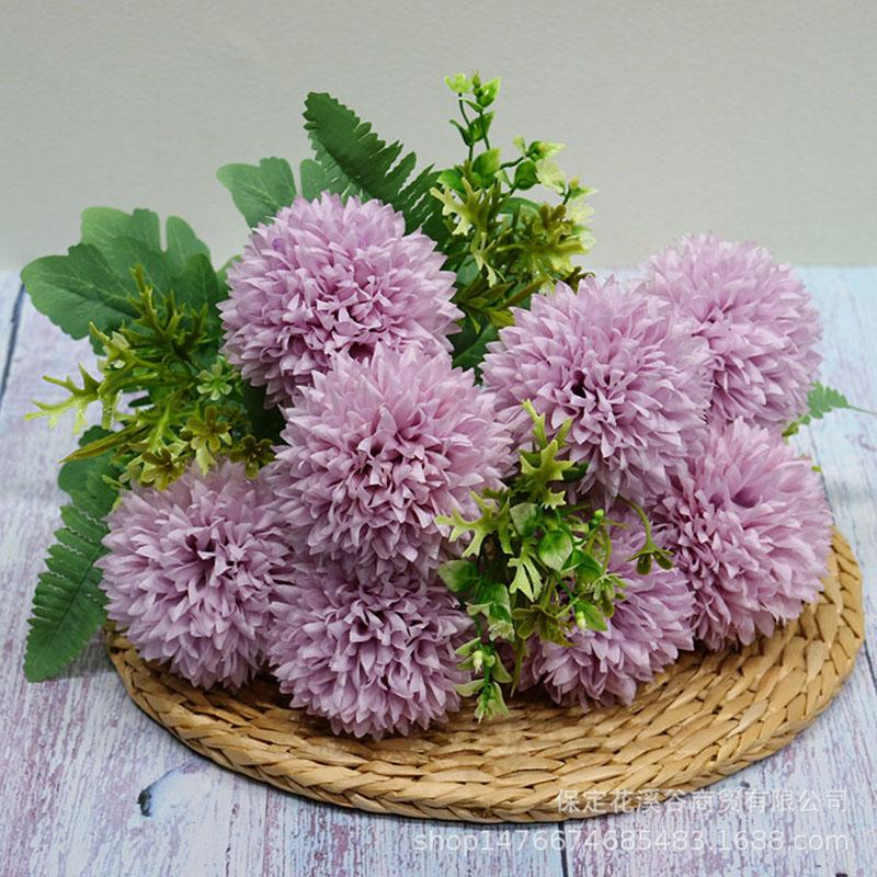Simulated Flower Bunch Chrysanthemum Ball Home Placement Wedding Decoration Fake Flower Ball Cloth Chrysanthemum Dandelion 1pc фиолетовый