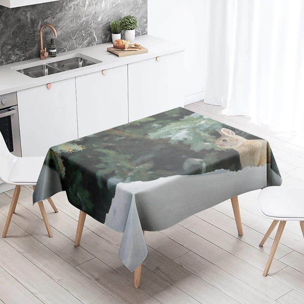Rabbit Tablecloth Cute Animal  Anti-Stain Waterproof Rectangular Kitchen Dining Table Home Decor