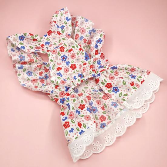 Pet Dress Breathable Colorfast Washable Sweat-absorbent No Pilling Flying Sleeve Dress Up Lace Floral Dog Apparel