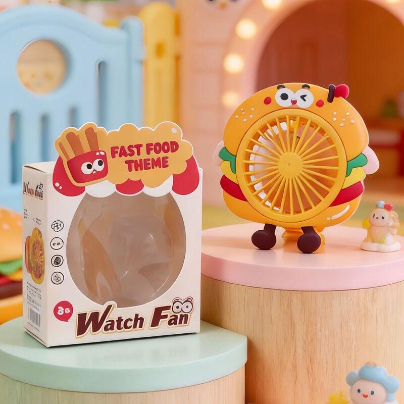 LINGPAN Mini Wrist Watch Fan - Burger & Fries Theme