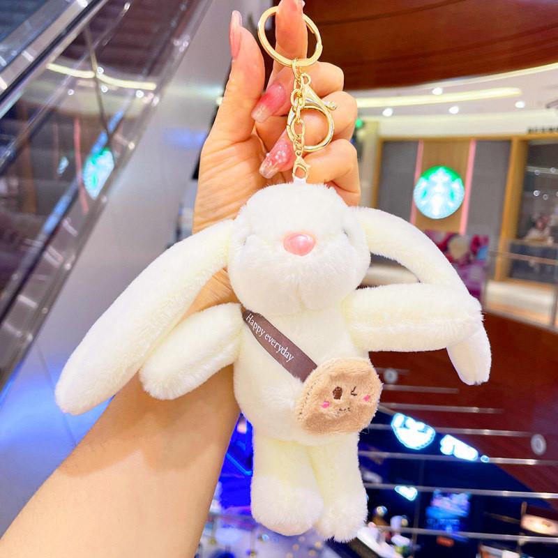 Cute Wool Long Ear Rabbit Keychain Pendant Doll Bag Cartoon Stuffed Ornament Toy