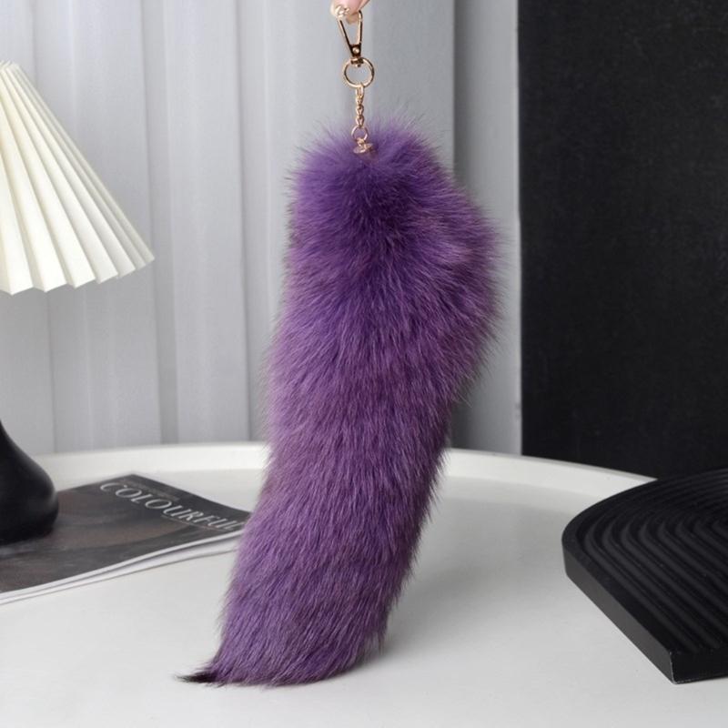 Plush Faux Hair Foxes Tail Keychain Elegant Keyrings Charm with Foxes Tail Pendant Fashionable Keychain Decorations