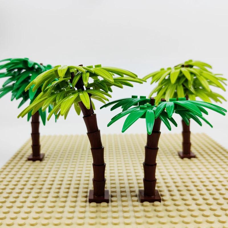 Small Building Blocks Palm Coconut Tree Green Garden Landscape Tropical Beach Plant Block Compatible Lego Brick Toy for Children