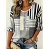 Women's Multicolor Patchwork Striped Print Tie Neck Blouse, Casual Loose Tops for Spring Summer Daily Wear & Vacation Occasions