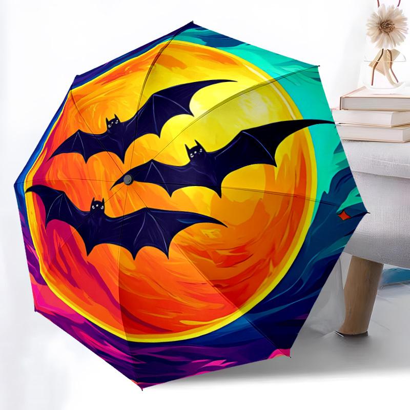 1pc Bat Moon Automatic Folding Umbrella Compact Lightweight Travel Umbrella with 8-Rib Sturdy Frame, Windproof & Self053
