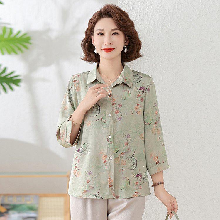 Stylish Three-Quarter Sleeve Plus Size Summer Shirt for Middle-Aged Women