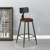 Retro American Solid Wood & Iron Bar Stool with Backrest