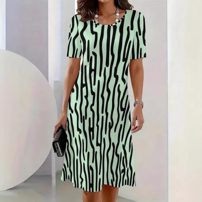 2026 New Women's 3D Digital Print Dress Round Neck Casual Dress