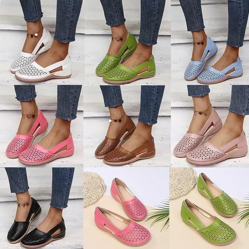 Fashion European and American Women's Shoes Round Toe Wedge Heel Large Flat Bottom Women's Sandals zapatos de mujer 2024