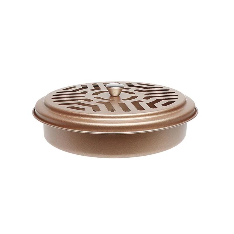 

1pc Stainless Steel Mosquito Coil Holder Waterproof Round Mosquito Incense Box Outdoor Household Iron Art Aromatherapy Ash Tray золотий