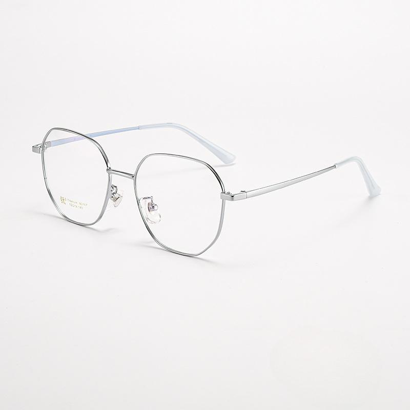 Armação de óculos de titânio poligonal, estilo simples, rosto redondo, pode ser equipado com luz anti-azul para mulheres