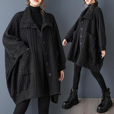 DIMANAF Plus Size Autumn Winter Women Coat Long Sleeve Jackets Casual Loose Outerwear Black Big Pockets