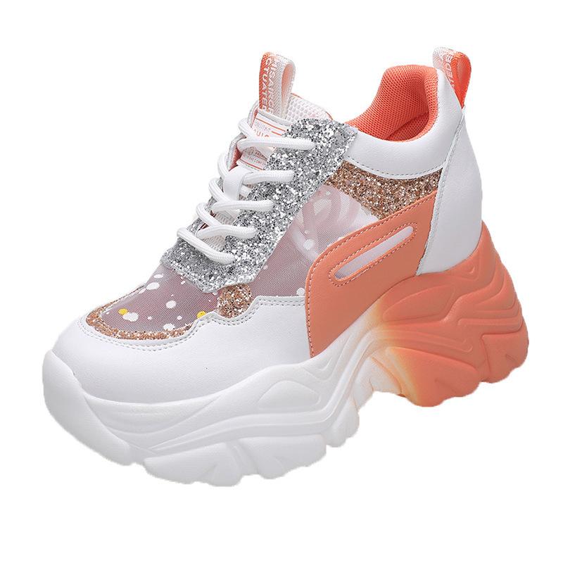 Mesh summer sports style casual single shoes women's thick-soled round head lace-up fashion dad shoes
