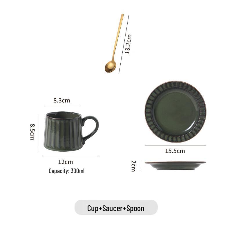 Retro Vertical Stripe Ceramic Coffee Cup & Saucer Set