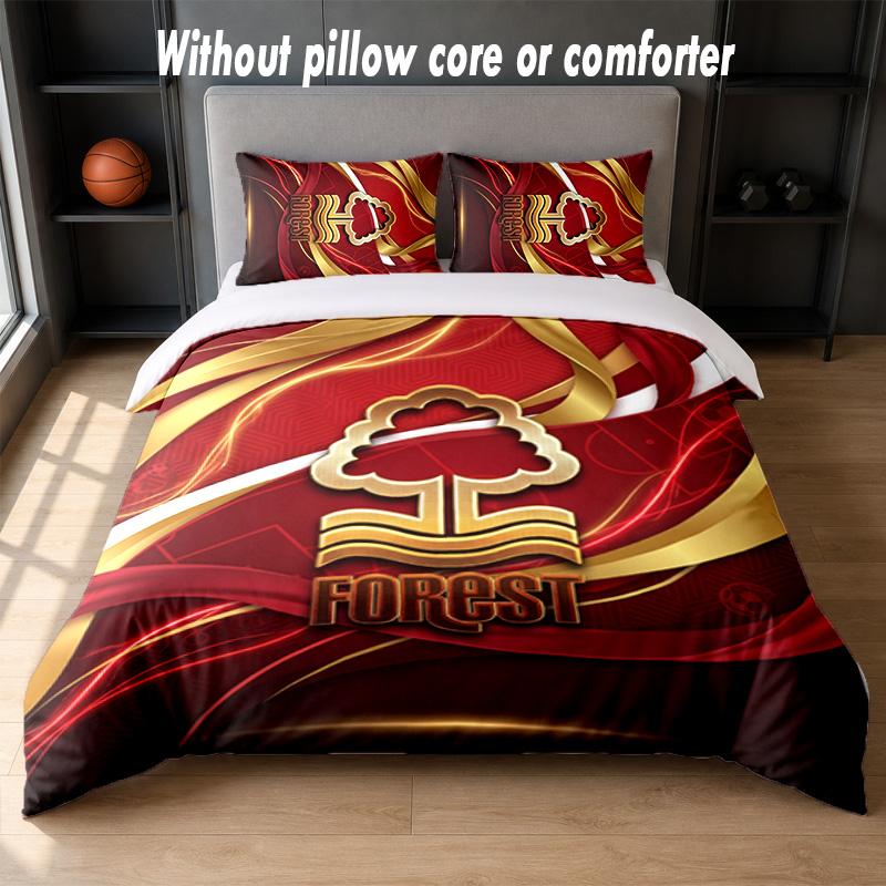 Nottingham Forest Fußball Design Bett Bettwäsche Set 1 Bettbezug + 2 Kissenbezüge Weich Atmungsaktiv Haushalt Bettwäsche