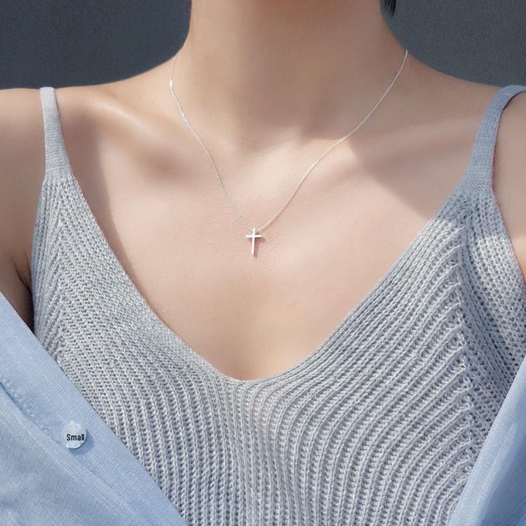 Collar Minimalista con Colgante de Cruz de Plata S925 para Mujer