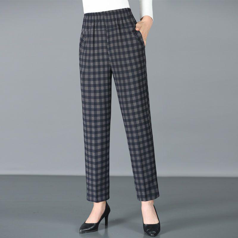 Plus Size High Waist Elastic Pants for Middle-Aged Women - Straight Leg, Casual Grandma Pants