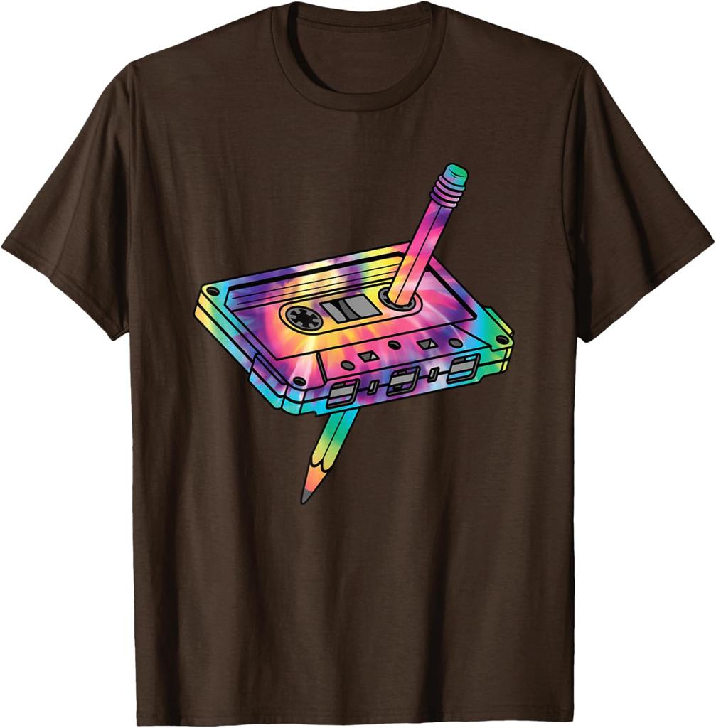 Retro Cassette Tape Tie Dye Graphic Tee 80s 90s Music Lover Casual Cotton T-Shirt