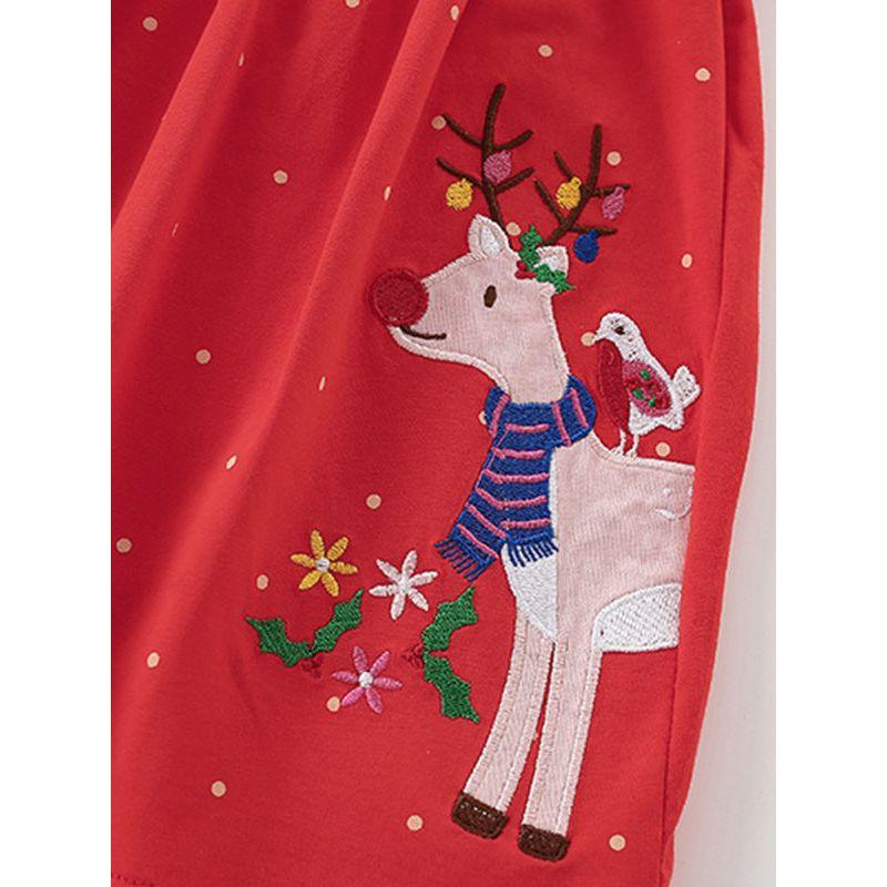 25 New Autumn Outfits for Girls, Red Christmas Deer Long-Sleeve Dress, Baby Pure Cotton Autumn Toddler T-Shirt Princess Dress 6