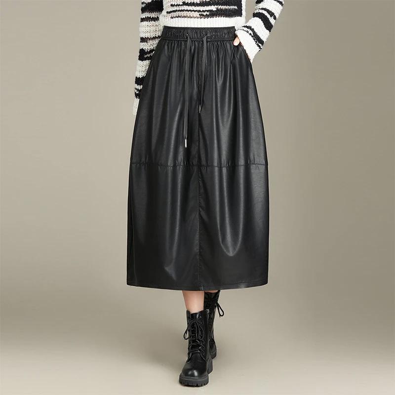 Women's 2025 New Style Elastic Waist Leather Skirt - Versatile Bud Skirt with Flattering Fit