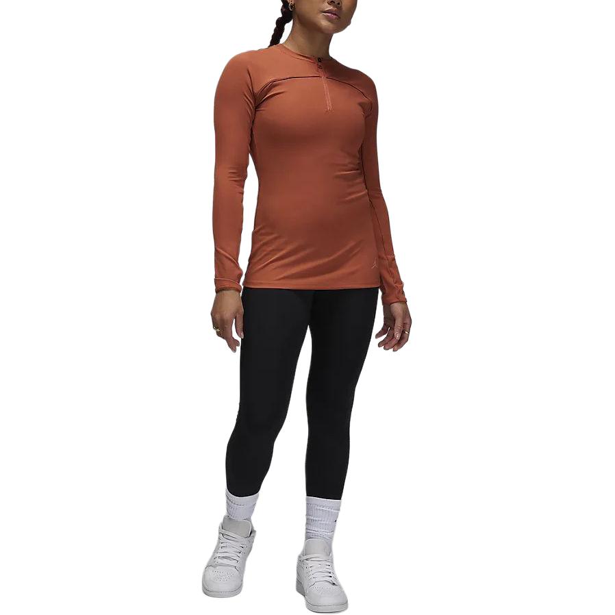 Jordan Sport Half-Zip Quick-Dry Long-Sleeve T-Shirt Women Tops Gray Peach FN5114-209